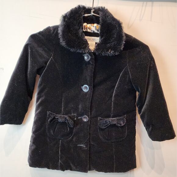 Cherokee Toddler Black Jacket Fur Collar Size 4T - Picture 2 of 8